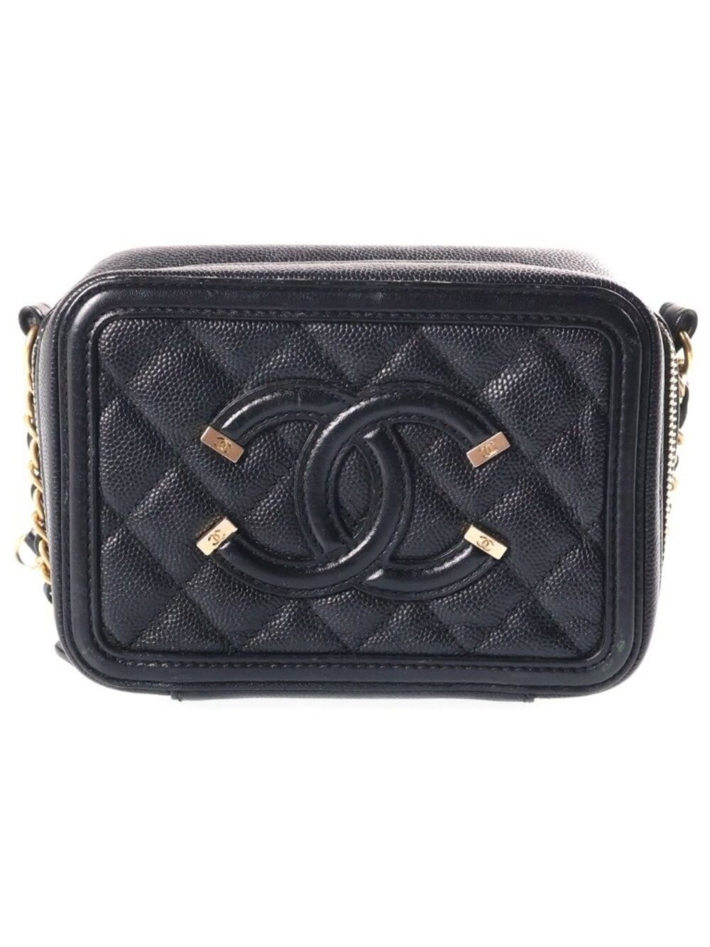 Chanel CC Filigree Mini Chain Shoulder Bag Black Caviar Leather
